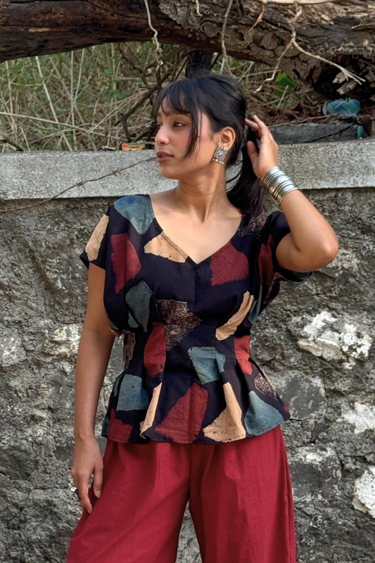 Ajrakh Pleated Top