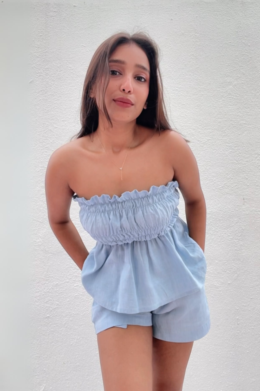 Blue organic cotton shorts co-ord