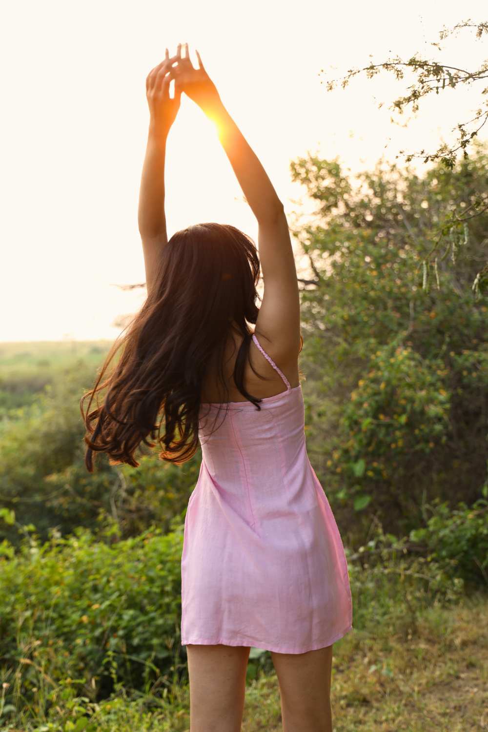 Eco-friendly Hemp Cotton Pink Cherry Pie Dress with Braided Straps