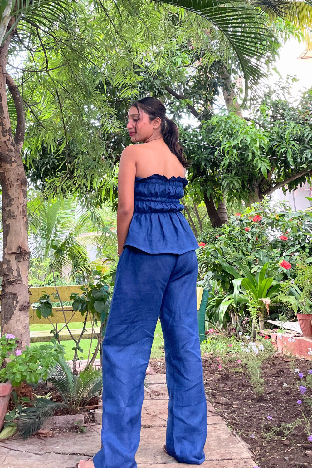 Dark blue sustainable co-ord set with pants