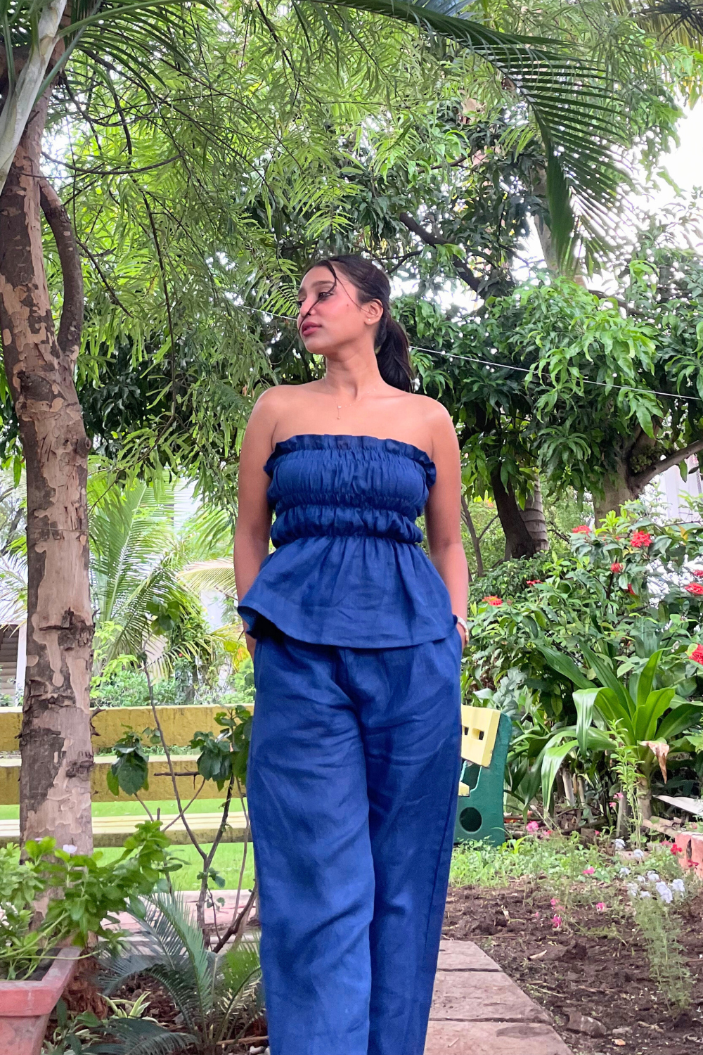 Dark blue sustainable co-ord set with pants