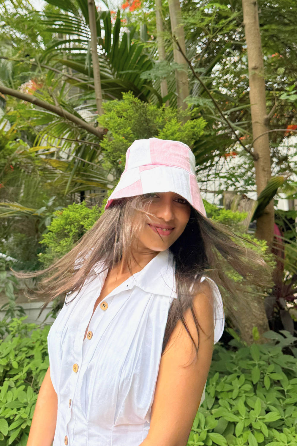 Pink and White Bucket Hat