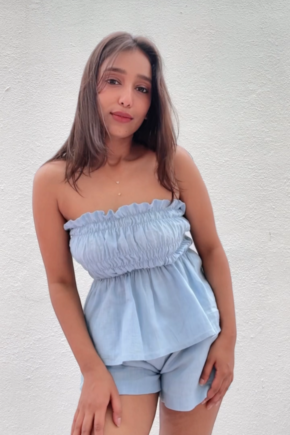 Blue organic cotton shorts co-ord