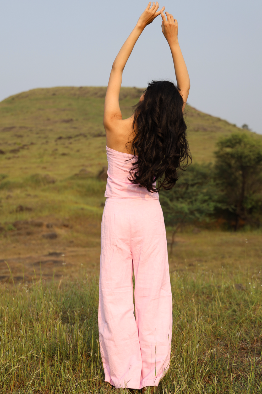 Pink Candy hemp pantsuit co-ord set back view