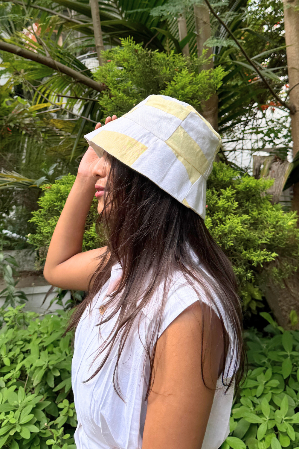 Yellow and White Bucket Hat