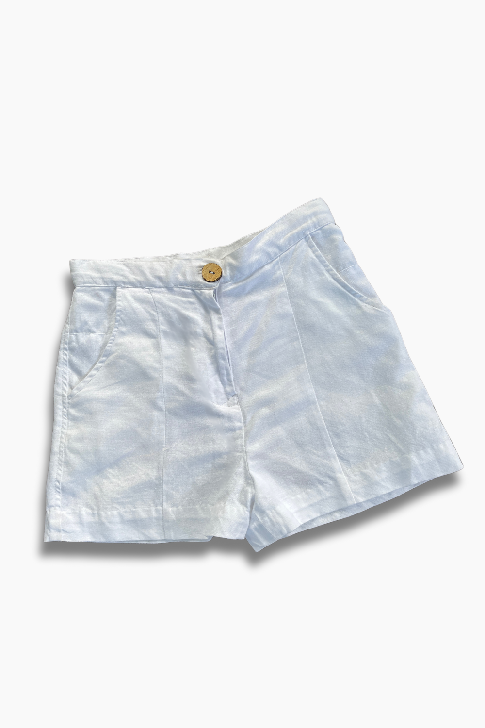 Cindy White Shorts - Casual Hemp Shorts with Wooden Buttons