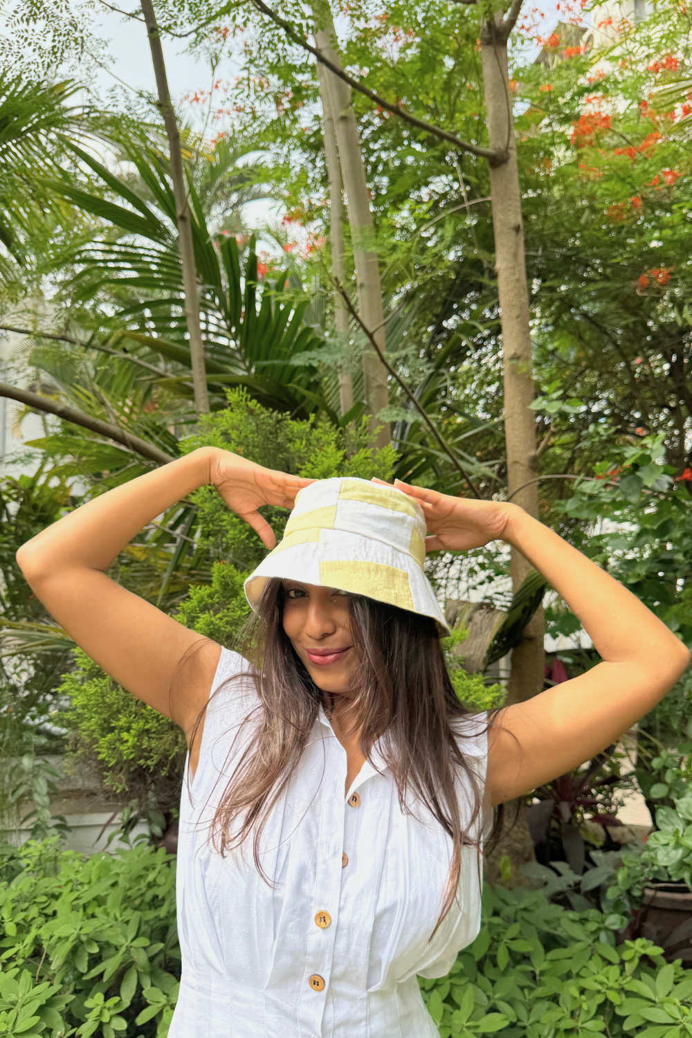 Yellow and White Bucket Hat