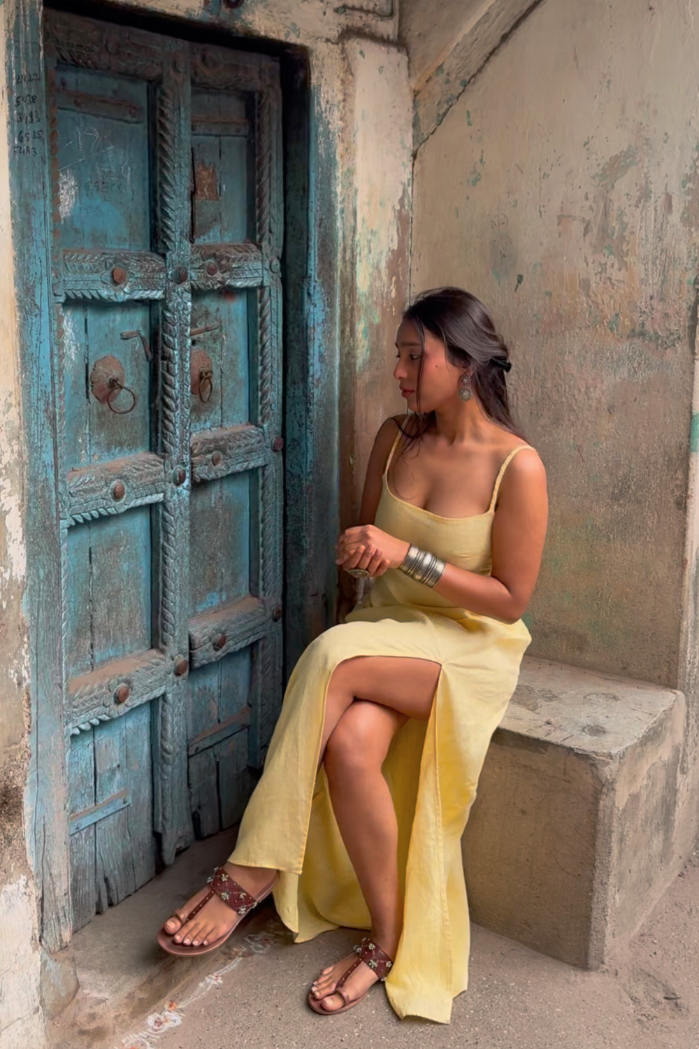 Lemon Haze Dress - Yellow Summer Dress with Thigh-high Slit & Braided Straps