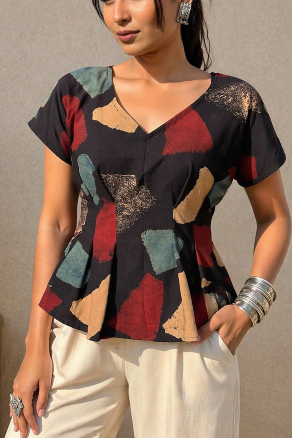 Ajrakh Pleated Top