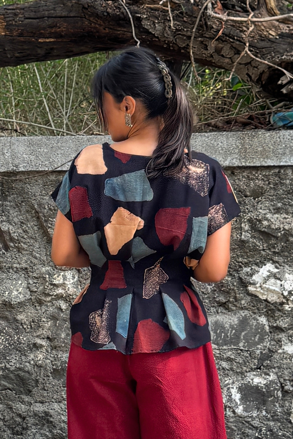 Ajrakh Pleated Top