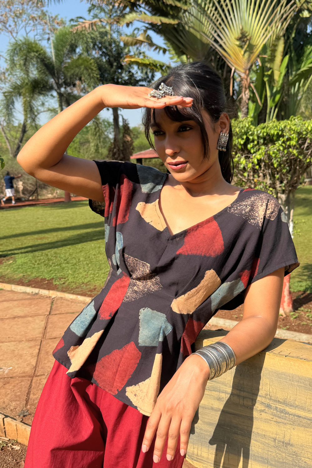 Ajrakh Pleated Top