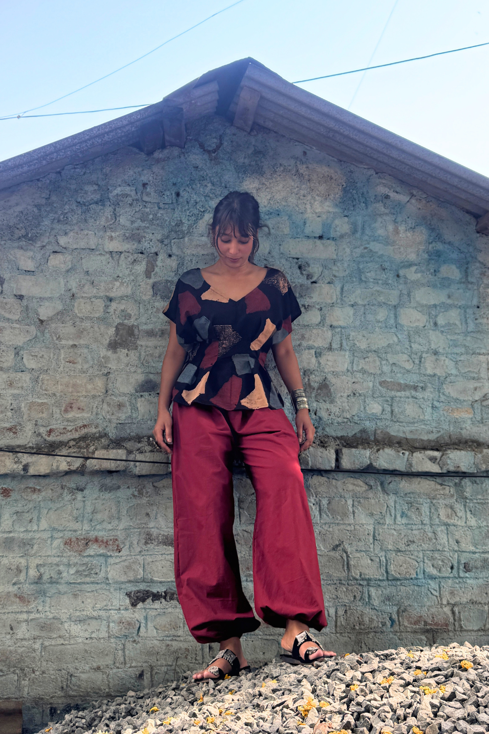 Ajrakh Pleated Top