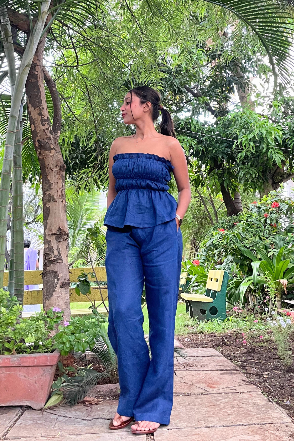 Dark blue sustainable co-ord set with pants